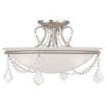 Livex Lighting - Chesterfield and Pennington Ceiling Mount, Brushed Nickel - This intricately accented and masterfully forged three light semi flush mount is from the Pennington collection. Finish is a venetian golden bronze and features include gracefully sculpted arms, sparkling clear crystal and white alabaster glass.