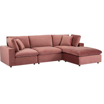 Wheatland Down Filled Overstuffed 4 Piece Sectional Sofa - Dusty Rose
