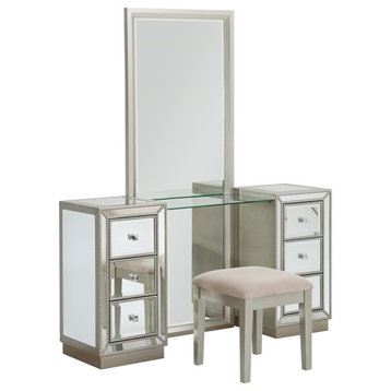 6-Drawer Console Table With Mirror and Stool, Ships, 2-Carton, Mirrored