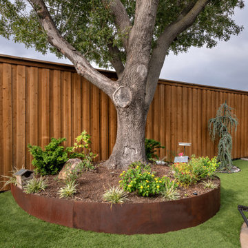 Backyard & Front Yard Remodel with Patina Metal Planters and Faux Turf