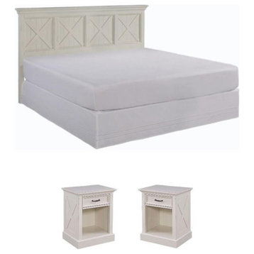 Home Square 3-Piece Set with 2 Nightstands and King Headboard in Off White