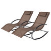 Patio Rocking Chair Curved Rocker Chaise Lounge Chair with Pillow (Set of 2), Brown