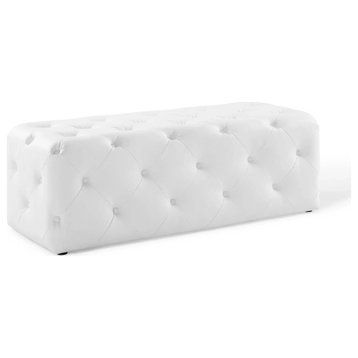 Wilder White 48" Tufted Button Entryway Faux Leather Bench