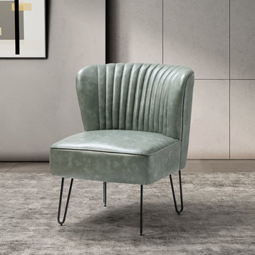 Upholstered Accent Side Chair With Tufted Back, Sage