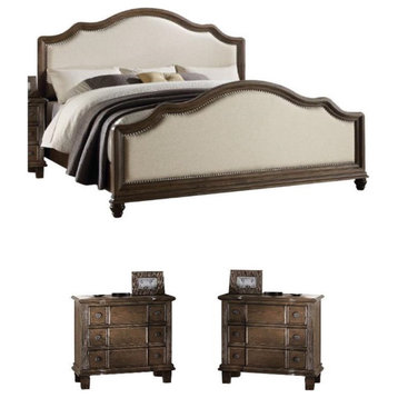 Home Square 3-Piece Set with Queen Panel Bed and 2 Wooden Nightstands