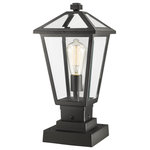 Z-Lite - Talbot 1 Light Outdoor Pier Mounted Fixture in Black - Illuminate an exterior front or back walkway with a classic fixture reflecting a charming village theme. Made from Midnight Black metal and clear beveled glass panels this one-light outdoor pier mounted fixture delivers a charming upgrade with industrial-inspired attitude and a layered silhouette that's perfect for lower-level gardens and walkways.andnbsp