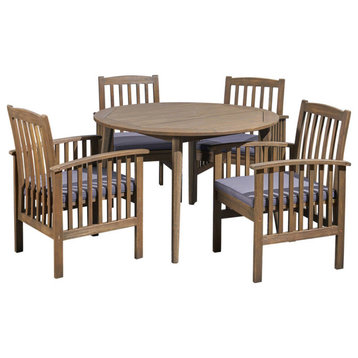 GDF Studio Alma Outdoor 4-Seater 47" Round Acacia Dining Set With Straight Legs