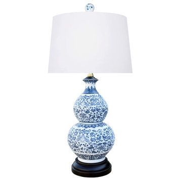 Blue and White Porcelain Gourd Table Lamp, 24"