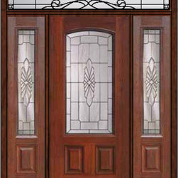 Prehung Sidelights-Transom Door 80 Fiberglass Versailles Arch Lite - Front Doors