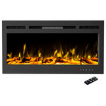 TRADEMARK GLOBAL - 36" Front Vent, Wall Mount or Recessed Fireplace, Black - Add a spark of style to any room in your home with this sleek 36-inch Electric Fireplace by Northwest. With an ambiance-enhancing flickering orange LED flame, 2 brightness settings and 2 media options (faux logs or acrylic crystals), this electric fireplace can instantly transform the mood of your living space. Designed with front heating vents and the choice to hard wire or plug in, this versatile unit can be wall mounted or recessed into the wall using the provided hardware and easy to follow instructions. Along with a handy remote control that is conveniently pre-installed with a replaceable CR2025 lithium battery, this slim framed fireplace features a built-in control panel for easy function control including temperature and timer settings. With heat or no heat options, you can enjoy this elegantly designed fireplace year-round and add the ideal touch of modern style and comfort to your home.