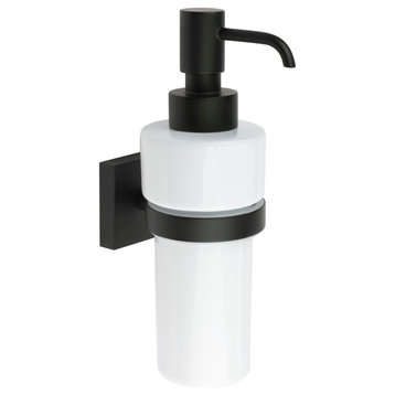 Skylar Wall-Mounted Soap Pump and Holder, Matte Black and White Ceramic