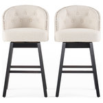 GDFSTUDIO - Westman Fabric Upholstered Swivel Seat Bar Stools, Set of 2 - These comfortably soft barstools are a perfect transitional piece from your kitchen to your living room. Refined with a stunning nailhead trim and beautiful button-tufted seating, each barstool creates an exquisite contemporary appeal that brings incredible function to your kitchen nook or home bar. Our barstool set is complemented by a smooth rubberwood frame, creating a durable structure that ensures stability for you and your guests. Finished with a convenient 360-degree swivel function, this barstool offers a sophisticated design that enhances the style of any home.
