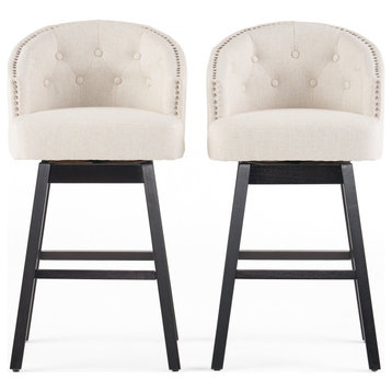 Westman Fabric Upholstered Swivel Seat Bar Stools, Set of 2