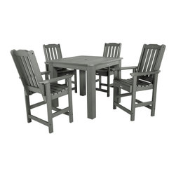 Highwood USA - Lehigh 5-Piece Square Counter-Height Dining Set, Coastal Teak - Outdoor Dining Sets