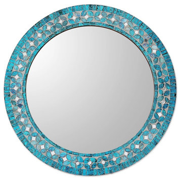 Turquoise Blossom Glass Mosaic Wall Mirror