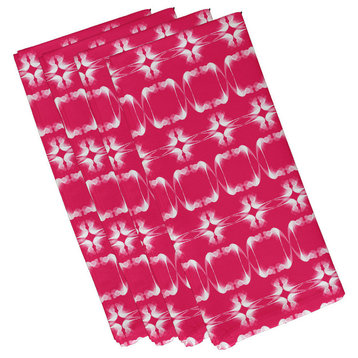 22"x22" Summer Picnic, Geometric Print Napkin, Pink, Set of 4