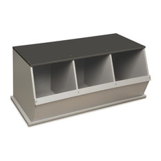 Three Bin Stackable Storage Cubby - Woodgrain/Gray