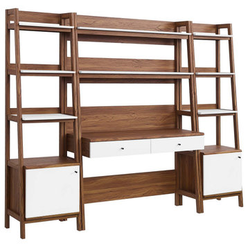 Bixby 3-Piece Wood Office Desk and Bookshelf, Walnut White