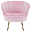 30" Faux Velvet Accent Chair With Gold Legs, Pink