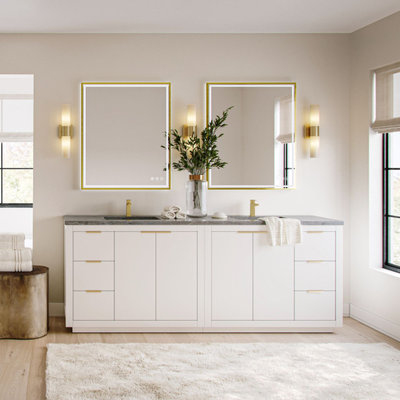 Quinn Bathroom Vanity, Double Sink, 84", White, Freestanding