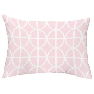 Ovals and Stripes 14"x20" Abstract Decorative Outdoor Pillow, Pink