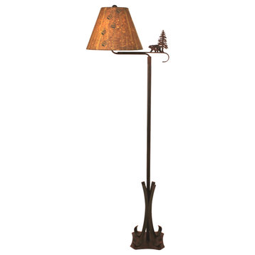Burnt Sienna Swing Arm Floor Lamp With Tree and Bear