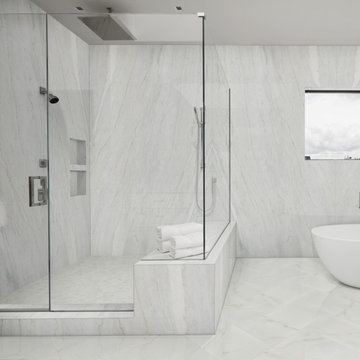 Poplar White Polished Quartzite Master Bathroom Walls