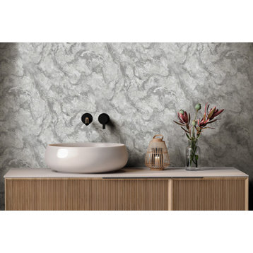 Elegant Marble Design Non Woven Wallpaper , Dove Silver, Double Roll