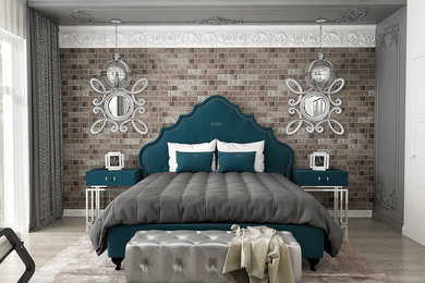 Спальня с кроватью цвета моренго