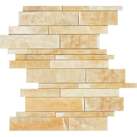 Honey Onyx Polished Random Strip Mosaic Tile