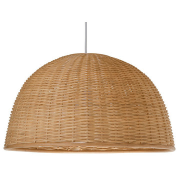 Handwoven Wicker Dome Pendant Light, Natural Brown