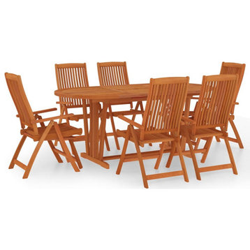 vidaXL Patio Dining set Extendable Table and Chair 7 Piece Solid Eucalyptus Wood