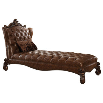 Acme Versailles Chaise w/1 Pillow in L.Brown PU & Cherry Oak 96544