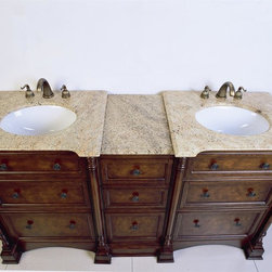 Antique 67 inch Medium Brown Double Sink Vanity - Bathroom Vanities And Sink Consoles