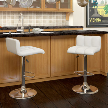 High Back Adjustable Bar Stool, White Leatherette, Set of 2
