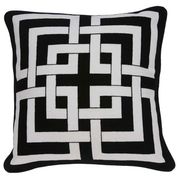 20" X 7" X 20" Transitional Black And White Pillow Cover With Poly Insert