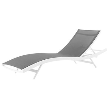 Modern Outdoor Lounge Chair Chaise, Fabric Aluminium, White Gray