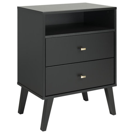 Milo Mid Century Modern 2-drawer Tall Nightstand with Open Shelf, Black