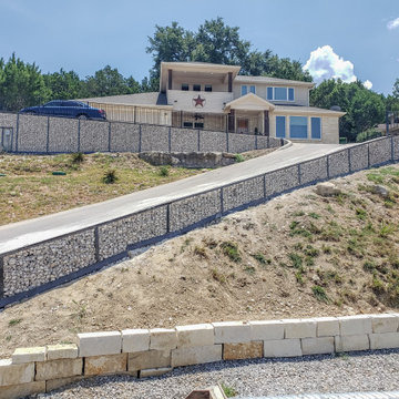 Gabion Facade and Wrought Iron Fence Panel Install