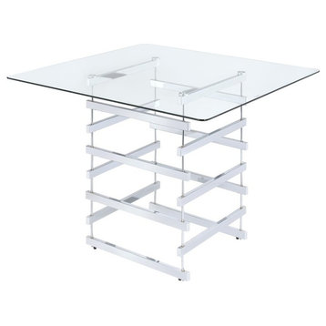 Acme Nadie Counter Height Table, Clear Glass and Chrome