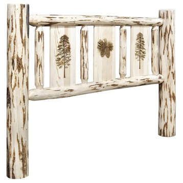 Montana Woodworks Pine Wood Queen Headboard with Engraved Pine Design in Natural