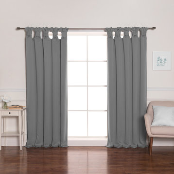 BANDTAB -Thermal Insulated Blackout Knotted Tab Curtain Set, Grey, 52" W X 84" L