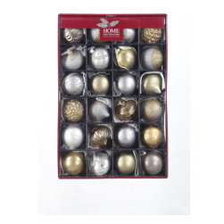 HDC 24 Pcs Mouth Blown Ornaments - Assorted Gold, Silver Etc - Christmas Ornaments