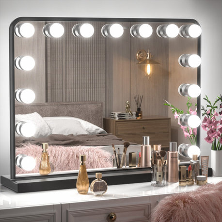 Hollywood Vanity Mirror, Lights,3 Color Lighting Modes, Memory, Black, 23x18