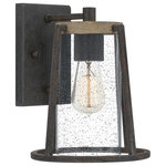 Quoizel - Quoizel BRT8408RK One Light Outdoor Wall Mount Brockton Rustic Black - The Brockton is a classic farmhouse style collection. The tapered silhouette is finished in Rustic Black and accented with painted wood. The clear seedy glass shade protects the light source and creates a warm and welcoming glow for you and your guests.