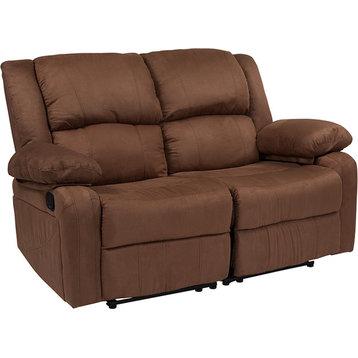 Harmony Series Chocolate Brown Microfiber Loveseat With 2 Built-In Recliners