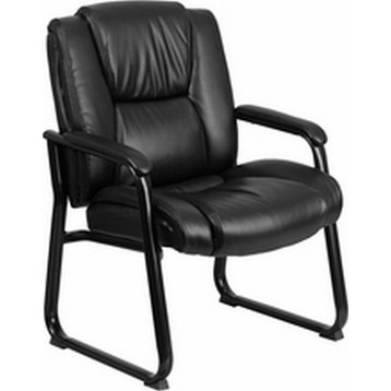 Heavy Duty Black Leather Executive Side Reception Chair With Sled Base