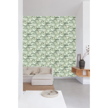 Watercolor Scenic Tree Textured Wallpaper, Green, Double Roll