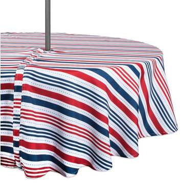 DII Patriotic Stripe Outdoor Tablecloth With Zipper 60" Round