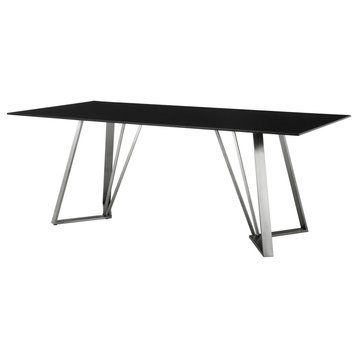 Cressida Glass and Stainless Steel Rectangular Dining Room Table